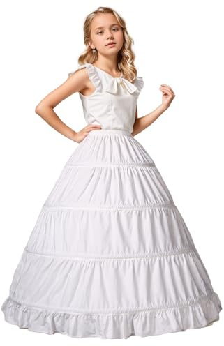 BEAUTELICATE Girls Petticoat 100% Cotton Crinoline Underskirt for Kids Flower Dress Slips 3 4 Hoops,Style 1-light Ivory,27''length-Fits(6-8)Years