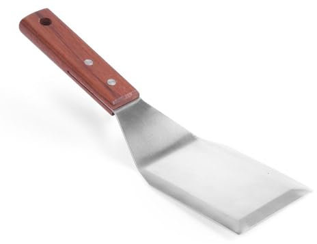 HENDI Hamburgerwender, mit Holzgriff, Grillwender, Bratenwender, Pfannenwender, Spachtel, Winkelpalette, Wender, Geschirrspülmaschinengeeignet, Klinge: 120mm, 75x270mm, Edelstahl