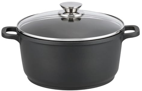 Elo 9156026 Kochtopf mit Glasdeckel Ø 20 cm Gusseisentopf für alle Herdarten und Backofen, Aluguss, Glas, Schwarz, 20 cm
