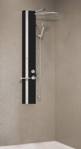 Novellini Duschsäule Linie 2 Standard Ausrüstung Thermostatischer Mischbatterie Farbe Schwarz Matt Regal Silber Duschkopf Ablage Tür Handbrause Maße 22 x 57,5 x 150 cm
