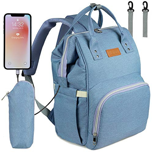NEVEQ Babyblöjryggsäck, multifunktionell reseskötväska med USB, stor kapacitet med flera funktioner, lila