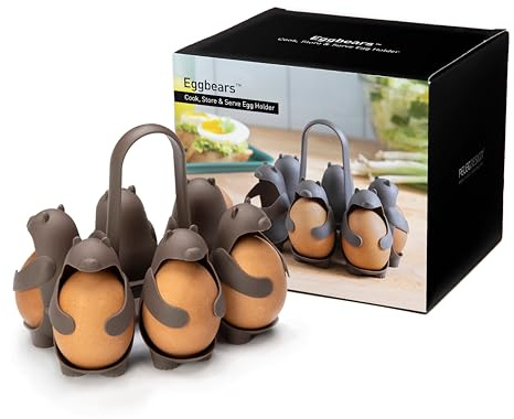PELEG DESIGN Egguins – Cocedor y Porta Huevos en Forma de Pingüino, Almacena y Cocina 6 Huevos Frescos o Cocidos – Organizador Compacto para Nevera (Eggbears)