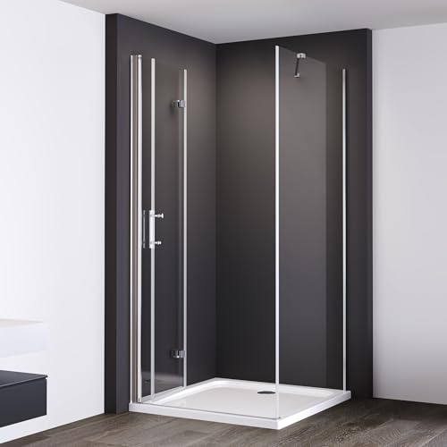 IMPTS Duschkabine 80x80 cm Eckeinstieg Duschabtrennung Duschtür mit Seitenwand, Falttür aus 6mm ESG Sicherheitsglas Höhe 195 cm,OHNE Duschwand und Ablaufgarnitur