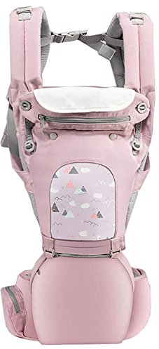 WHSPORT Babytrage Ergonomische, Kindertrage Hüftsitz Mit Kapuze Leichte Atmungsaktive, Reine Baumwolle für Babys und Kinder von 0-36 Monaten (Color : Pink)
