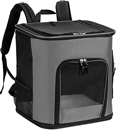 Navaris Rucksack für Hund Katze gepolstert - Hunderucksack Katzenrucksack mit Bauchgurt - 41x34,5x43cm Haustier Backpack faltbar - Traglast bis 12kg