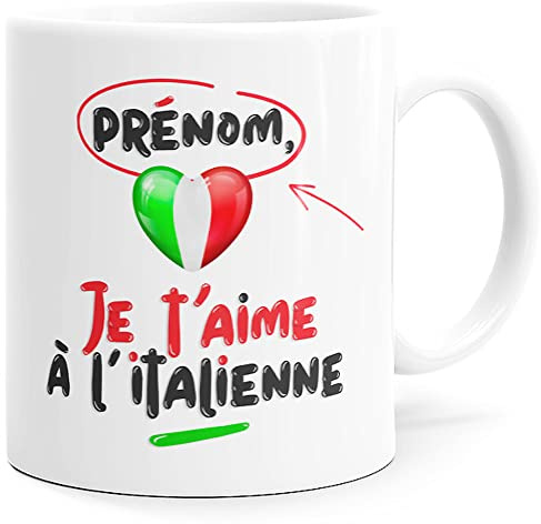 Mug Personnalisable Amour Je t’Aime à l’Italienne Humour Tasse Message drôle Italie Personnalisé. Idée Cadeau Original pour Ami Couple Amoureux Collègue Femme Homme Anniversaire St Valentin Noël.