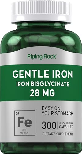 Piping Rock Iron Bisglycinate 28 mg | 300 Capsules | Gentle Iron Supplement | Non-GMO & Gluten Free