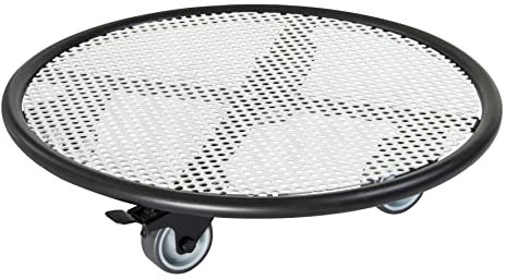 Wagner Pflanzenroller Black & White - Ø 38 x 8 cm I Pflanzenroller, Soft-Rollen mit Bremsen I für Innen - & Außenbereich I Blumenroller Stahl beschichtet schwarz/weiß I Tragkraft 150 kg - 20701701