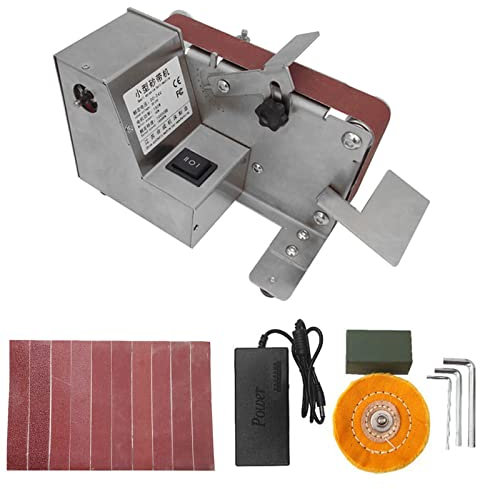 Mini lijadora de banda, afilador de bordes Apex para cuchillos, lijadora eléctrica, máquina de pulir amoladora de banda con 10 cinturones abrasivos para la fabricación de cuchillos de metal para car