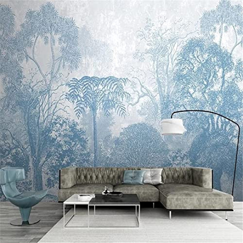 Papier Peint Panoramique Bois Vintage Bleu Papier Peint Intissé 3D Tapisserie Poster Decoration Murale Chambre Salon