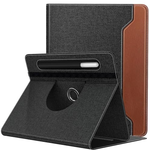 TiMOVO Custodia Universale per Tablet da 9-11 inch, Cover Protettiva con Supporto Girevole a 360 Gradi e Tasca per Penna per Tablet Schermo Tattile Android da 9 10 10.1 inch, Denim Nero & Marrone
