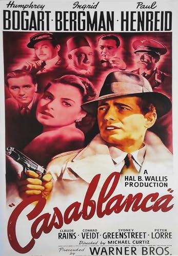 KUSTOM ART Póster decorativo de pared, serie de carteles de cine de celebridades, Casablanca A. Bogart e I. Bergman, artístico, sobre papel patinado, 42 x 30 cm, sin marco