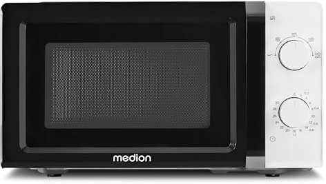 MEDION Microondas (20 L, 700 W, 5 niveles de potencia, modo descongelación, temporizador, pequeño, fácil de usar, MD11475) blanco