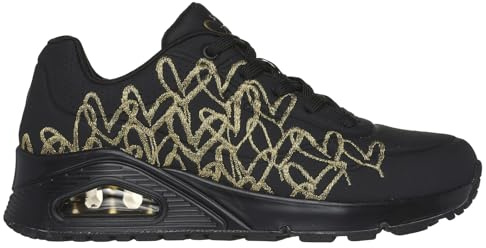 Skechers Women's Uno Golden Heart Sneaker, Black Durabuck/Gold Mylar Embroidery, 7 UK