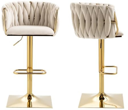 Generisch 360 Grad drehbare Barhocker 2er-Set, ergonomisch, höhenverstellbar, mit Fußstütze, Samt, Kücheninsel, Barstühle für Küche, Pub, Café