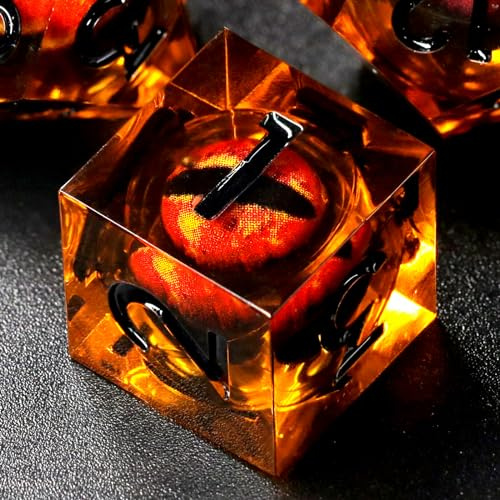 FONVGOGO Set de Dés JDR Dés Jeu de Role pour Donjon et Dragon 7 Pièces des Œil de Dragon Mobile Noyau Liquide Résine Polyédriques DND Dice Set (Noir)