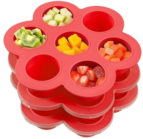 Navaris 3er Set Behälter für Babybrei einfrieren - 3x Gefrierbehälter für Baby Brei - 3er Pack Babybrei Behälter aus Silikon - Babynahrung Beikost Gefrierform - Rot
