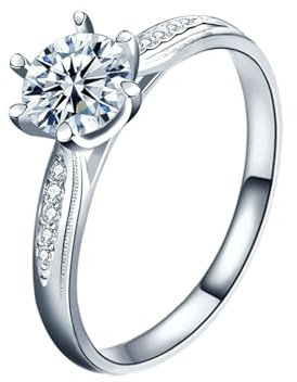 Gualiy Verlobungsring Weißgold 750, 18 Karat Damenring Hochzeit Solitär Ring mit Rund Labor Diamant 1ct Ringe Größe 49