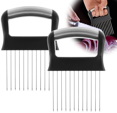 2pcs Onion Slicer Holder Stainless Steel Onion Cutter Multifunctional Lemon Slicer Portable Vegetable Slicer Holder Onion Chopper Peelers Food Slicer for Potato Fruit Meat Kitchen Tools & Gadgets