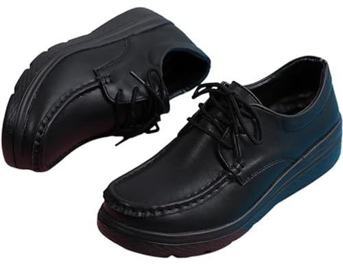 Zapato cómodo de Enfermera para el día de la Madre, Zapatos de Enfermera de Trabajo cómodos de Cuero Transpirable con Cordones para Mujer, Zapatillas Antideslizantes para Caminar,Negro,38 EU