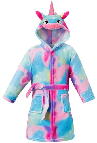 KAKU NANU Bademantel Kinder Mädchen Einhorn Kinderbademantel Baby Plüsch Fleece Kuschel Morgenmantel Mädchen Einhorn Geschenke 128 134