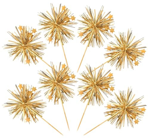 FSSTUD 50 Stück Folien-Feuerwerk-Cupcake-Topper, glitzernde Kuchenaufsätze, Happy Birthday, Cocktail-Picker, Lametta-Getränke, Rührstäbchen, Abschlussfeier, Party, Essen, Zahnstocher zur Dekoration