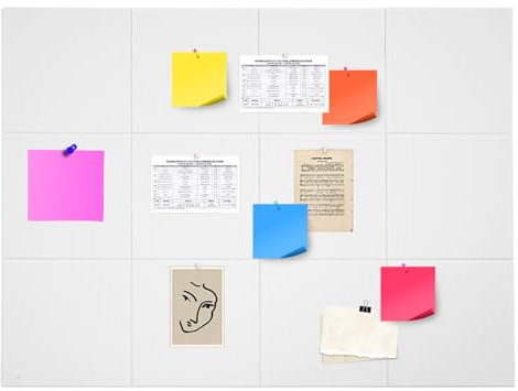 12 Stück Filz-Pinnwand 9 mm dick, Notiz-Pin-Wandfliesen mit Klebebändern, Wand Filz-Korkplatten für Fotos, DIY-Memoboard für Zuhause Küche Büro Schule (Weiß)