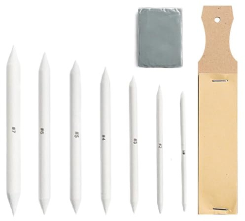 JchEnye Sketching Paper Eraser Pencil 9-teiliges Set, doppelendiger Papierbleistift, weiß, Knetradierer und Bleistiftschleifbrett für Studenten Skizzieren, Zeichnen, Malen, Farbübergänge