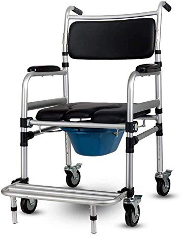 ZGYOZMNG Nachttisch-Toilettenstuhl, Toilettenstuhl, Toilettensitz mit Rad, Sicherheitsstahlrahmen, extra breit, 3-in-1-Toilettenstuhl, höhenverstellbar, Stützwerkzeug
