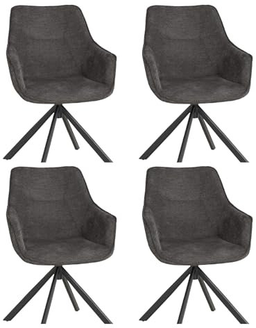 MR. DEKO Diningsessel 4-er Set San Carlo | drehbarer Esszimmerstuhl mit Armlehnen & Rückenlehne | 4 Moderne Polstersessel mit Schaumstoffkern | Drehstuhl 360 Grad | Essstuhl stabil und ergonomisch