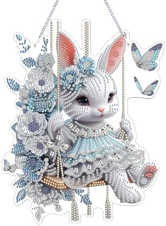 FONDUO Diamond Painting Ostern Hase, Ostern Deko Doppelseitig Diamant Painting Tischdeko, DIY Diamond Painting Frühling Deko, 5D Diamant Malerei Ornamente Bastelset für Erwachsene Kinder Geschenk (J)
