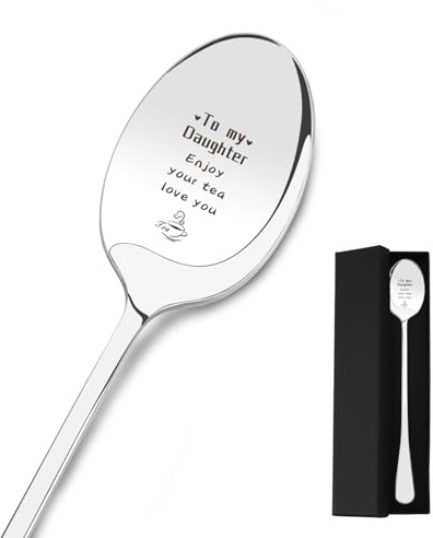 Daughter Gifts Engraved Stainless Steel Tea Coffee Spoon | Included Gift Box, Suitable for Graduation, Birthday, Easter, Leaving Home, Lovely Sentimental Present from Mum and Dad