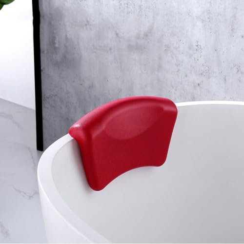 RANRAO Wasserdichtes Badewannenkissen für optimale Nacken- und Rückenunterstützung mit sicheren Saugnäpfen (rot)