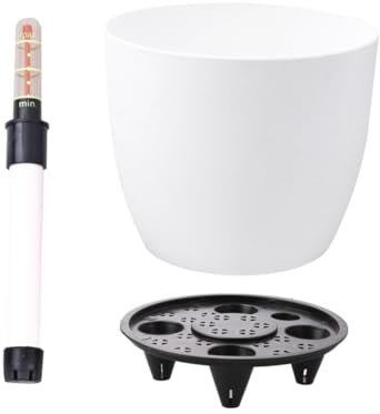 POPETPOP Pot De Fleurs Automatique à Absorption Eau Design Rond Précis Pot De Jardin pour Bureau Et Décoration Intérieure Blanc
