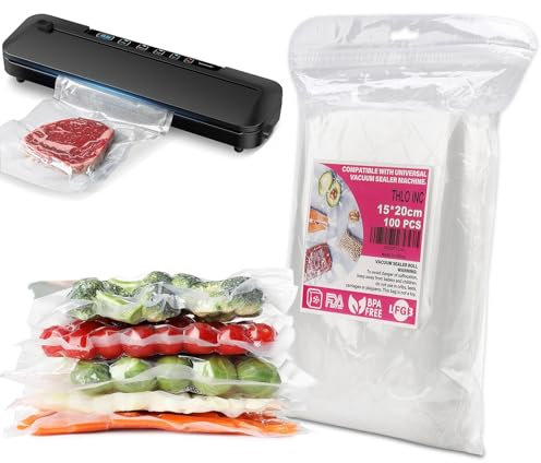 THLO INC Vacuum Sealer Bags 100pcs - 15x20cm BPA Free, Extra Thick 7.48 mil Reusable Food Grade Bags for Meat, Fish, Vegetables ，Freezer Safe