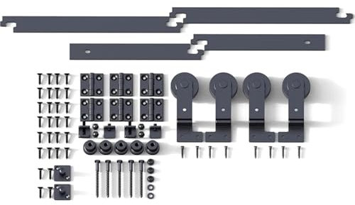 Kit Porte Coulissante, Kit de quincaillerie robuste for porte de grange coulissante pliante de 3,3 à 8 pieds, for 4 portes(6.6FT Rail Kit)