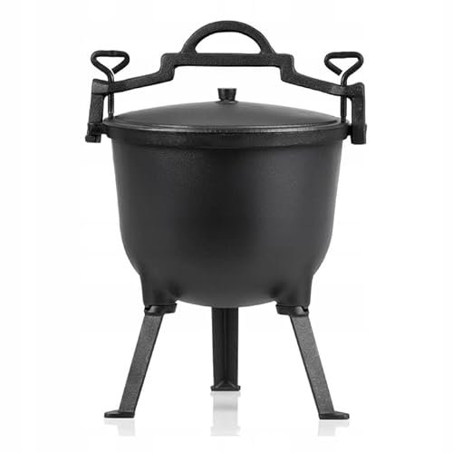 Bollitore in ghisa sulla griglia, falò, pentola per gulash, patate al forno, caldaia da cacciare, 10 l