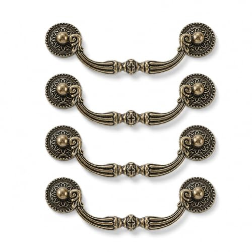 Yoaeyok 4 Stück Antike Bronze Möbelgriffe Zinklegierung Schrankgriffe | Vintage Schubladengriffe, Küchengriffe Europäischer Griff, Lochabstand: 96mm, mit Schrauben, für Kommoden Schubladen Schränke