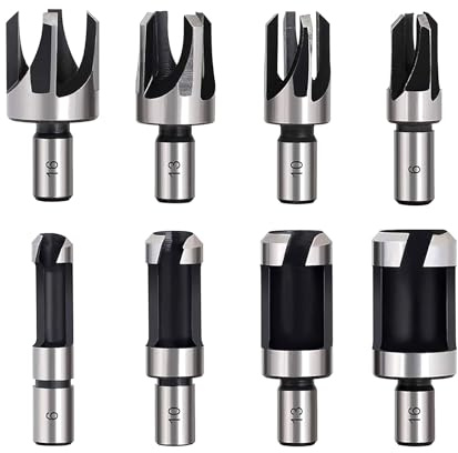 HOHXEN Cortador de Tapones de Madera -8 Piezas, Tapón de Madera Broca Cónica, Acero al Carbono Tipo Cilindro y Tipo Garra Herramienta de Corte para Madera Juego de Brocas, Tamaño - 6mm/10mm/13mm/16mm
