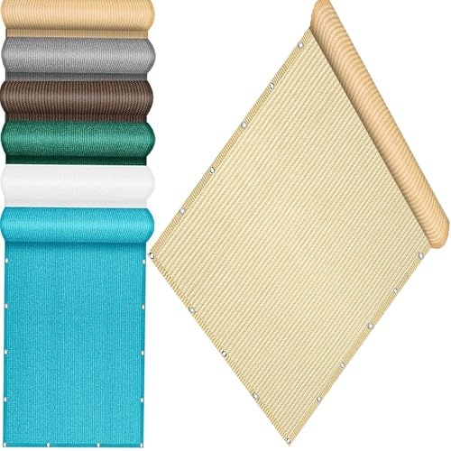 QINLIQIN Cache Vue Balcon 70 x 152 cm Taille Personnalisée Brise Vue Balcon Protection UV, Coupe-Vent avec Œillets et Cordons pour Terrasse Jardin, Couleur Crème