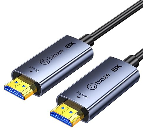 biaze 8K HDMI Fiber Optic Cable 5M, HDMI 2.1 48Gbps, Supports 8K@60Hz 4K@120Hz, eARC HDR10 Dolby Vision, for Home Theater, Gaming PS5/Xbox, Projector, in-Wall Installation, Ultra HD Video