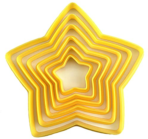 Kadagg 6 Stück Kunststoffmaterial Backen Fondant Keksform Fünfzackige Stern Plätzchenform Ausstechform Geschenk für Kinder Erwachsene Kunststoff