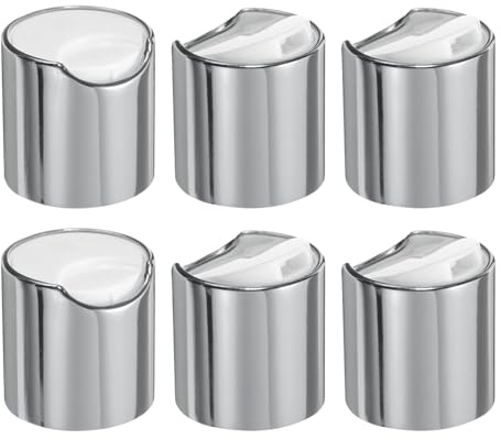 sourcing map 6 tappi a disco in plastica alluminizzata, 24/410, tappi di ricambio durevoli per bottiglie da spremere, bottiglie ricaricabili, plastica, vuoti, shampoo, argento bianco