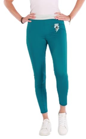 Equipride Thunderbolt Children's Horse Riding Leggings with Silicone Grip, Teal, Full Seat, Glitter Waistband, No Bad Days Design