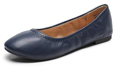 DREAM PAIRS Women's Slip On Round Toe Ballerina Ballet Flats Pumps Shoes,Size 5,Navy,Sole-Happy