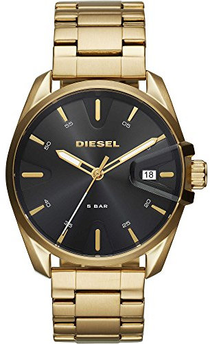 Diesel Orologio Ms9 da uomo, movimento a tre lancette con data, cassa in acciaio inossidabile dorata da 44 mm e bracciale in acciaio inossidabile, DZ1865