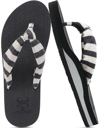 KuaiLu Flip Flops Women Arch Support Yoga Mat Comfortable Summer Beach Walking Thong Cushion Sandals Slip on Pool Outfits Travel Essentials Orthotic Slides Indoor Outdoor Slippers Shoes Black Size 7
