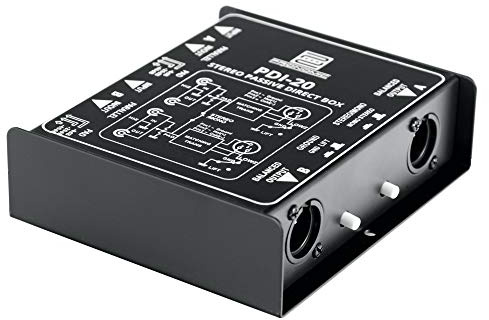 Pronomic PDI-20 passive Stereo-DI-Box, 2 Kanäle, Mono/Stereo-Taster | Frequenzbereich: 15 Hz - 30 kHz, Eingangsimpedanz: 50 kO unsymmetrisch, Ausgangsimpedanz: 600 O symmetrisch, 35 mm