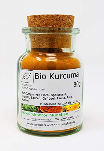 Bio Kurkuma Pulver, Curcuma 80g im Glas Gewürzkontor München