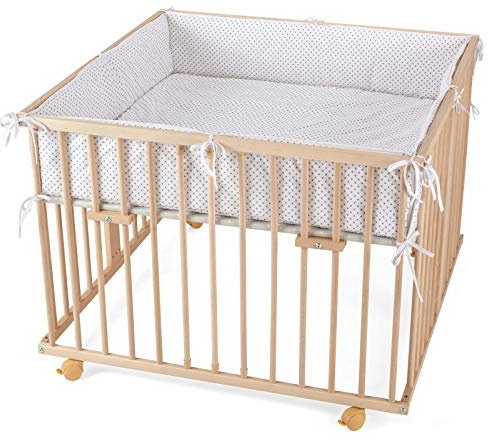 Waldin Laufstall Baby Buchenholz Massiv Höhenverstellbar 100x100 cm